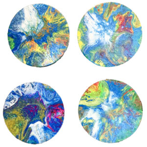 Kit de 4 sous-verres artisanaux à l'acrylique fluide sur contreplaqué